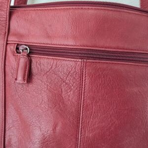 Charter Club Deep Red Leather Shoulder Bag. The Bag Is 9 In Tall And 12 In Wide.